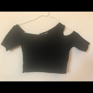 Helmut lang black jersey raw hem crop top